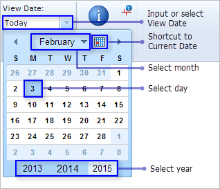 Choose a view date from the calendar widget.